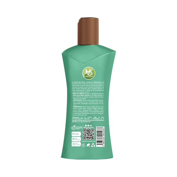 HD Cosmetics - Reverso del producto crema para peinar coconut