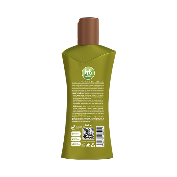 HD Cosmetics - Reverso del producto crema para peinar oliva